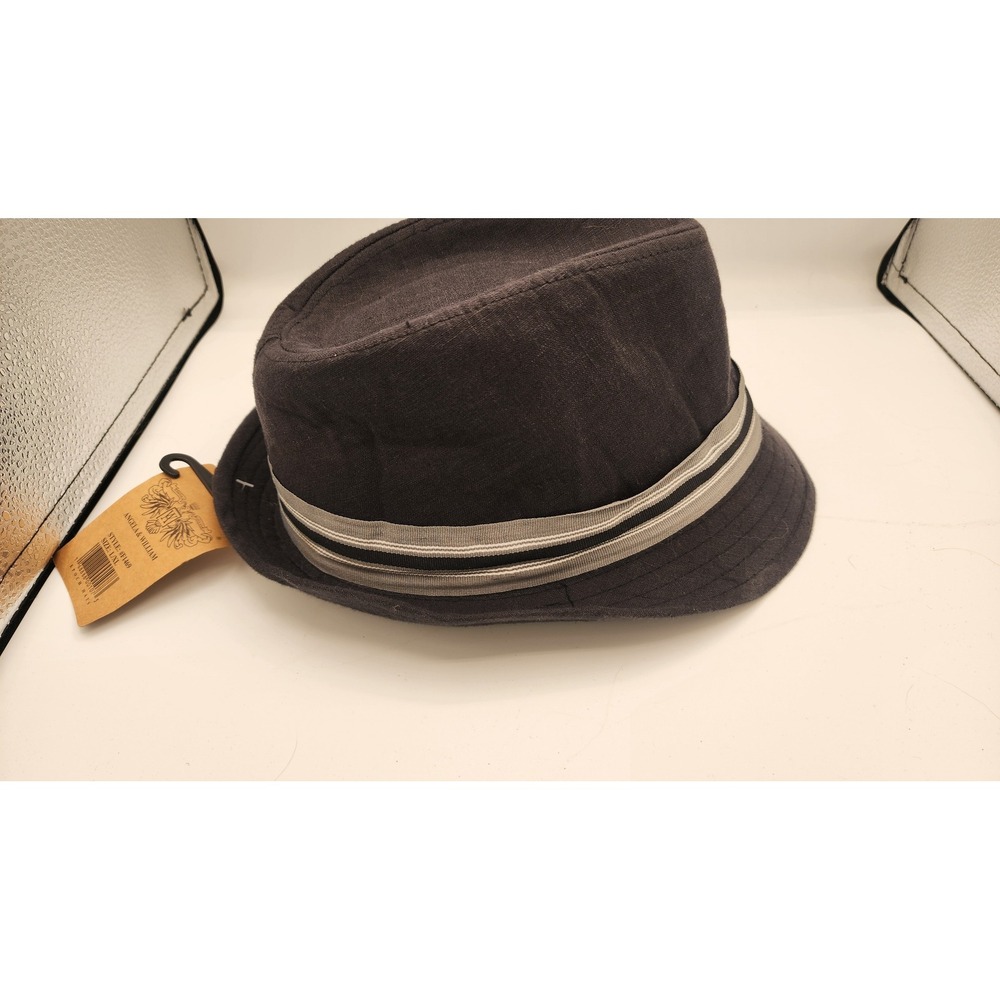 Angela & William Navy Linen Trilby Fedora Gangster Hat Y2K L/XL F1469